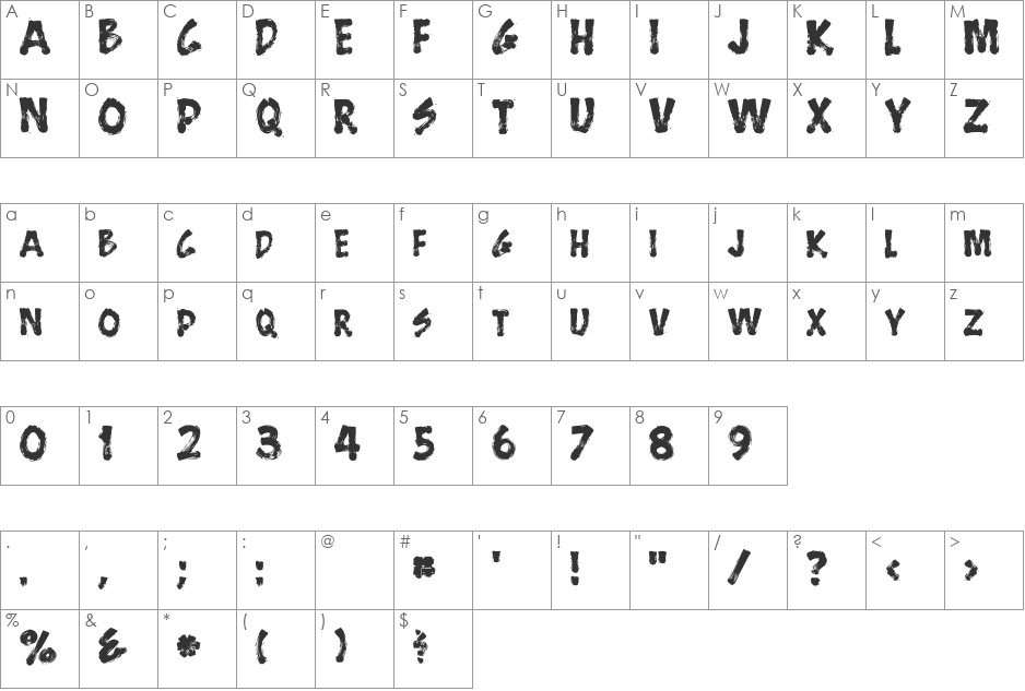 Brush font character map preview