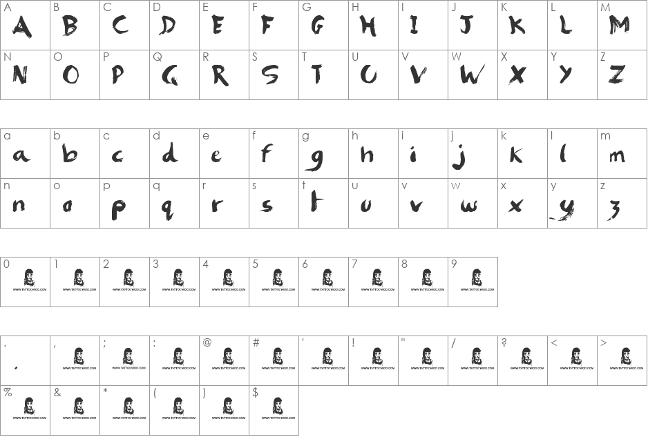 Brush Art font character map preview