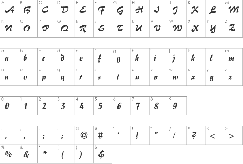 Brush Flair font character map preview