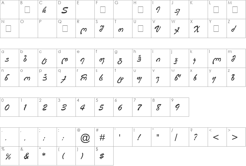 Brush Script Georgian font character map preview