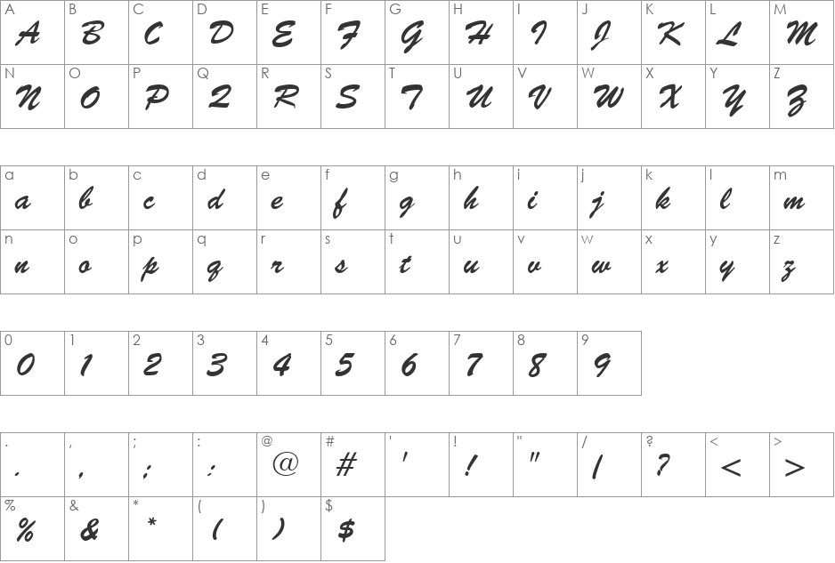 Brush Script LH font character map preview