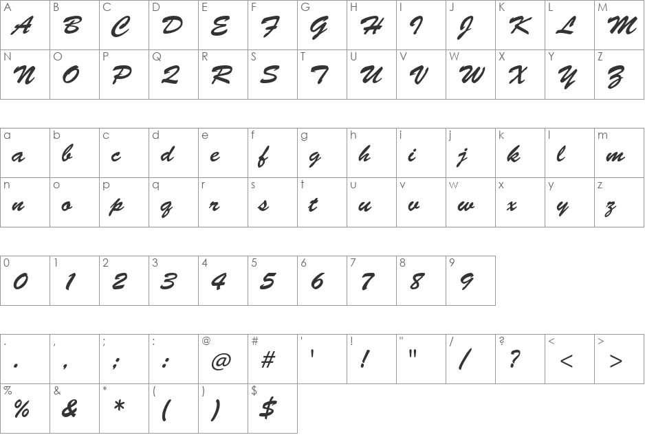 Brush Script Std font character map preview