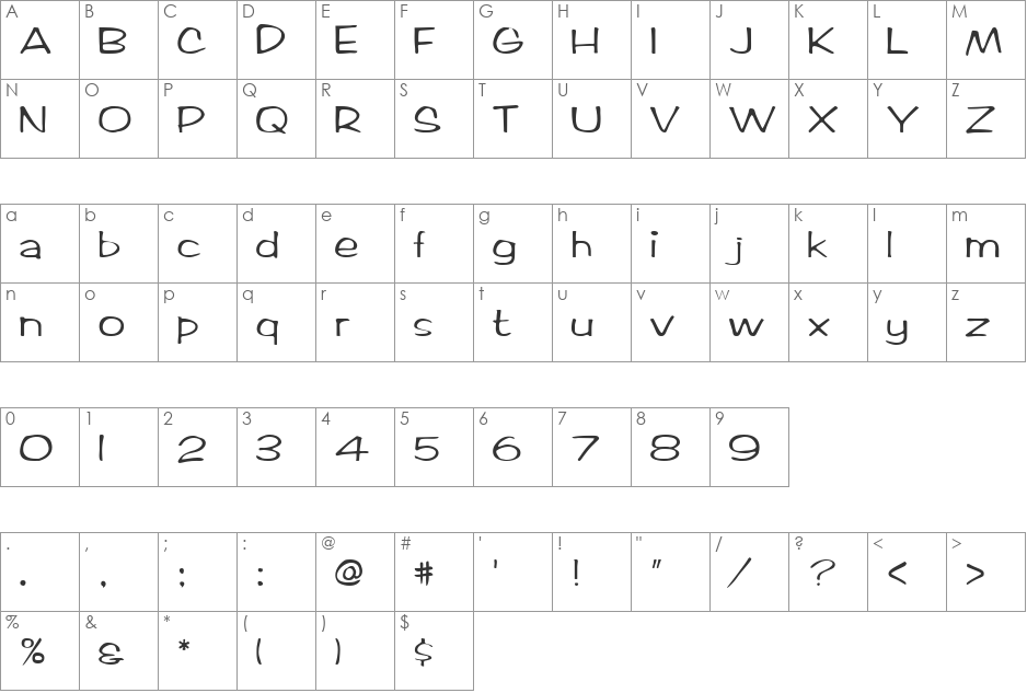 BrushArt font character map preview