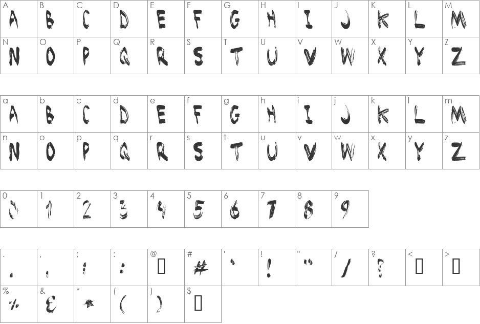 Brushed font character map preview
