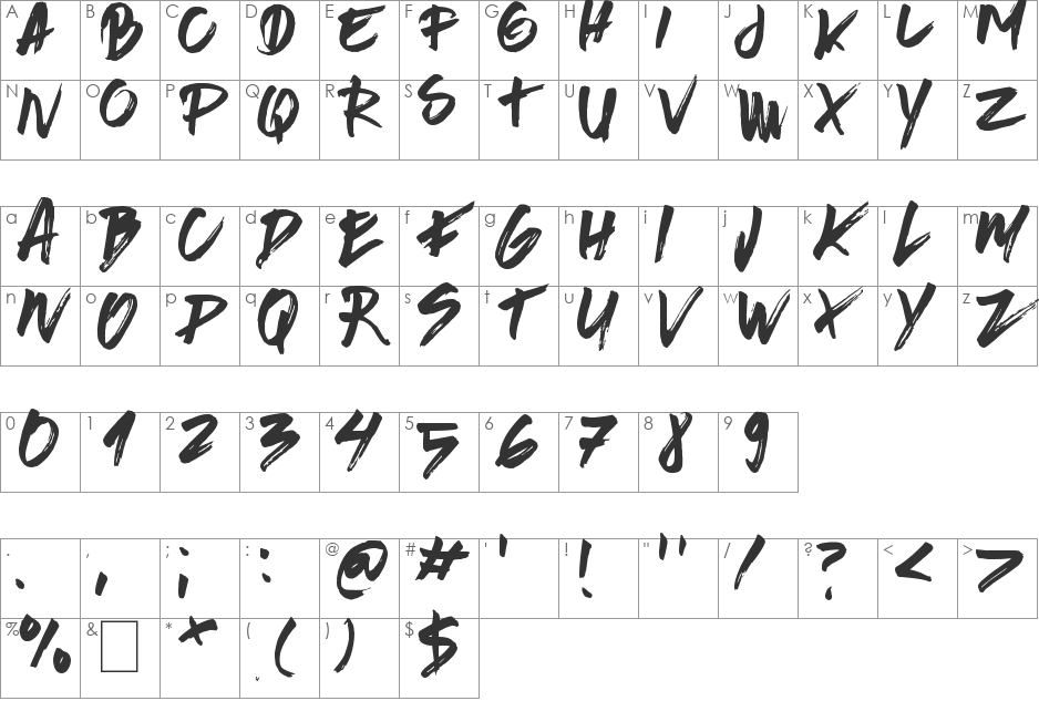 Brushed Traveler font character map preview