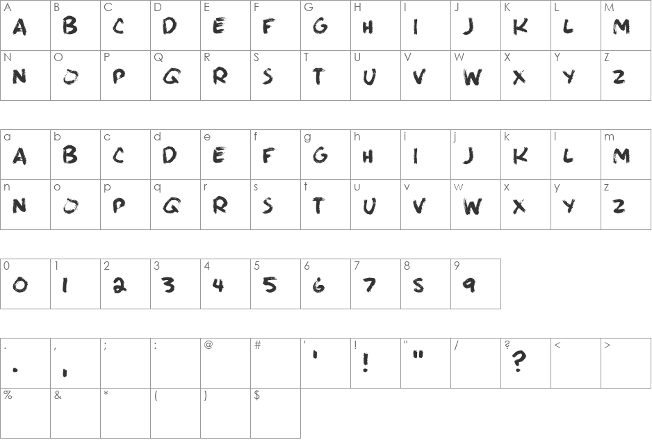 Brushie Brushie font character map preview