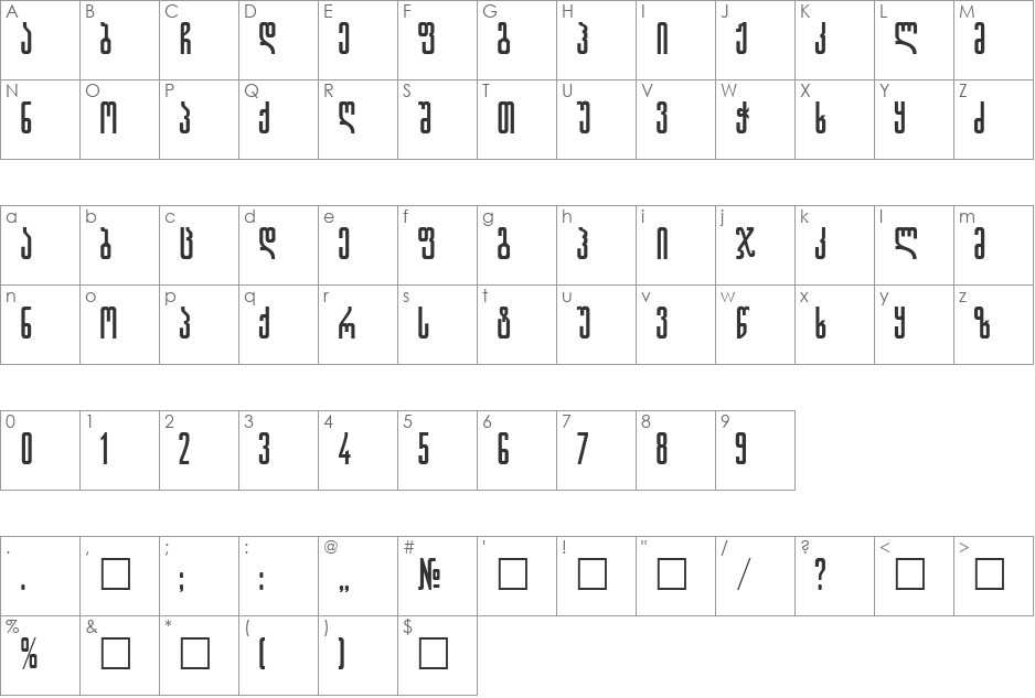 AGremyN font character map preview