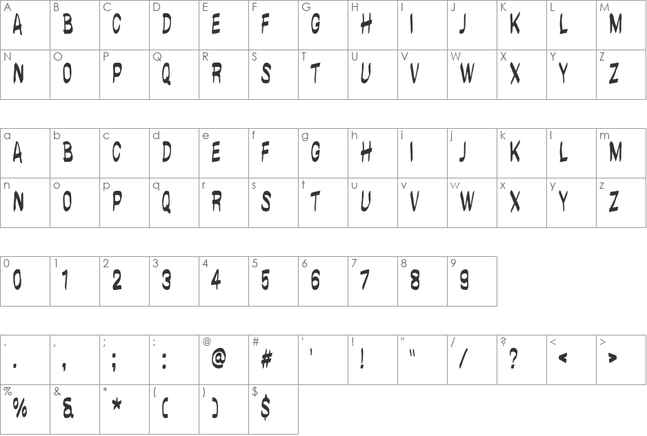 brushwall regular font character map preview
