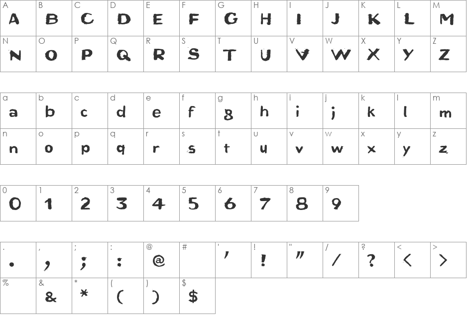 Bruta font character map preview