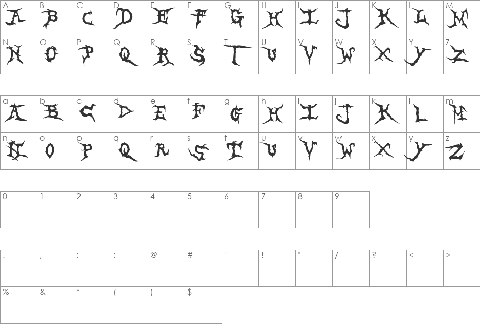 Brutal Tooth font character map preview
