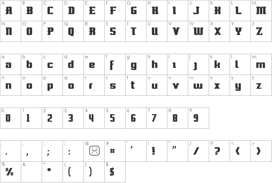 Brzydal. font character map preview