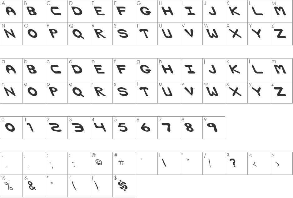 Bubble Extreme Lefty font character map preview