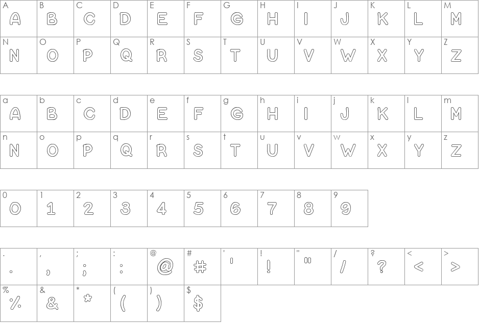 Bubble Letters font character map preview