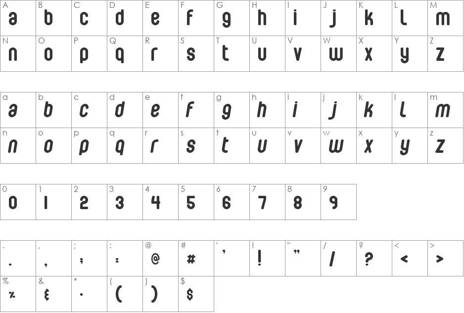 Bubbleboy font character map preview