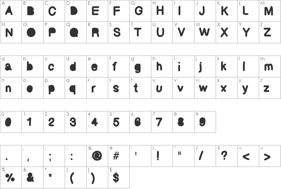 Bubbled font character map preview