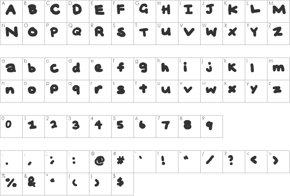 BUBBLEH font character map preview