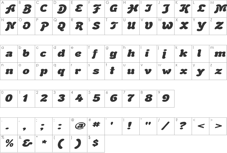 BubbleSoftExtended font character map preview