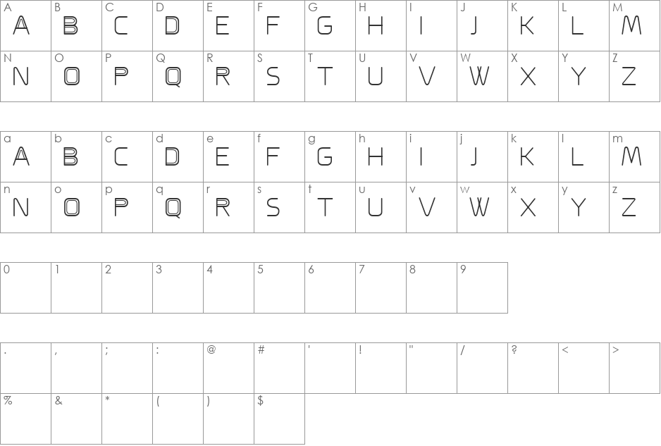 A CAPPELLA font character map preview