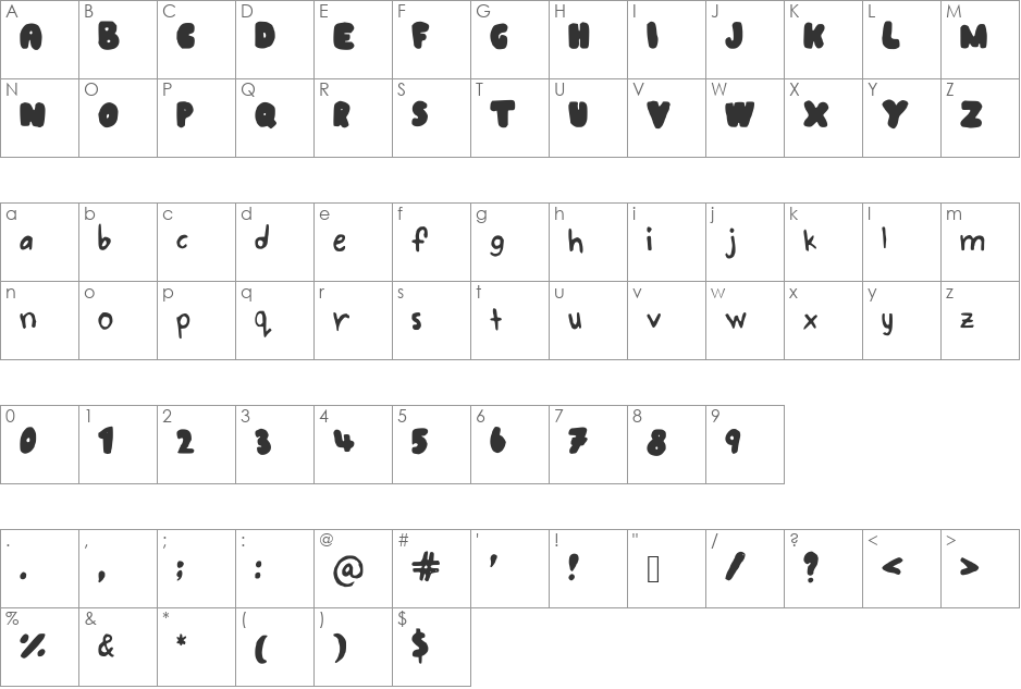 BubbleWriting font character map preview