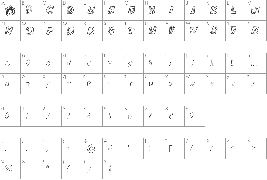 Bubbly font character map preview