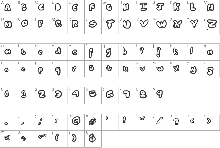 bubbly aussie font character map preview