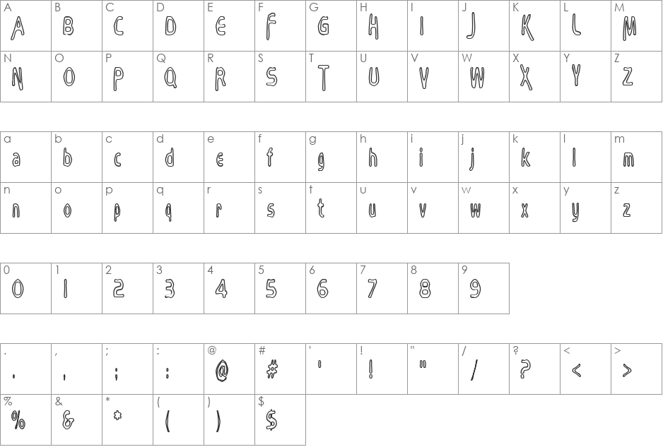 Bubbly Frog Hollow font character map preview