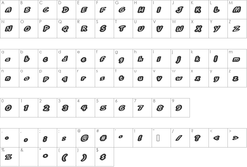 BubleMuble font character map preview