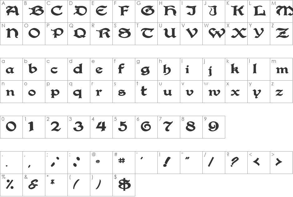 BucaneerSSK font character map preview
