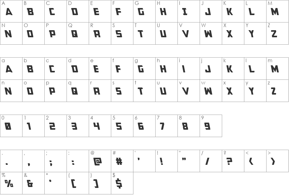 Buchanan Leftalic font character map preview