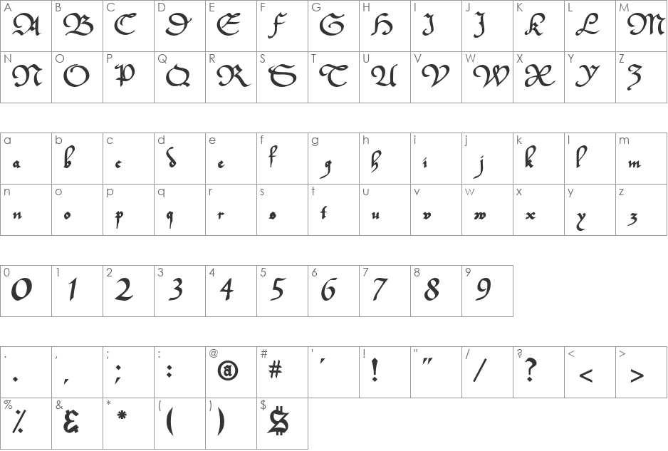BucheSSK font character map preview