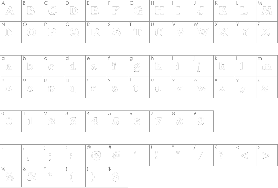 BuckinghamOutline font character map preview