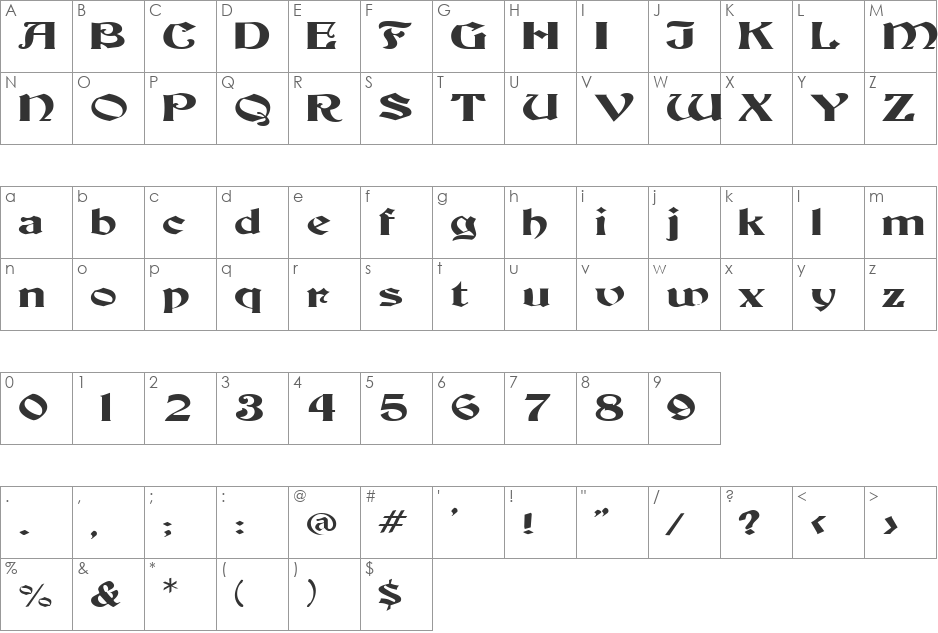 BuckinghamWide font character map preview