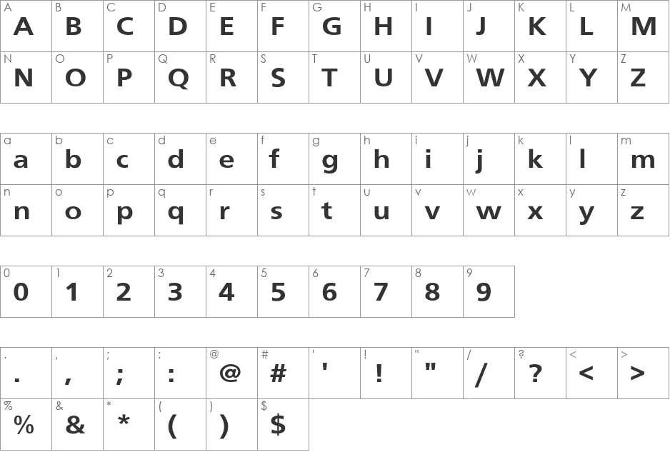 BudboyerExt-Bol font character map preview