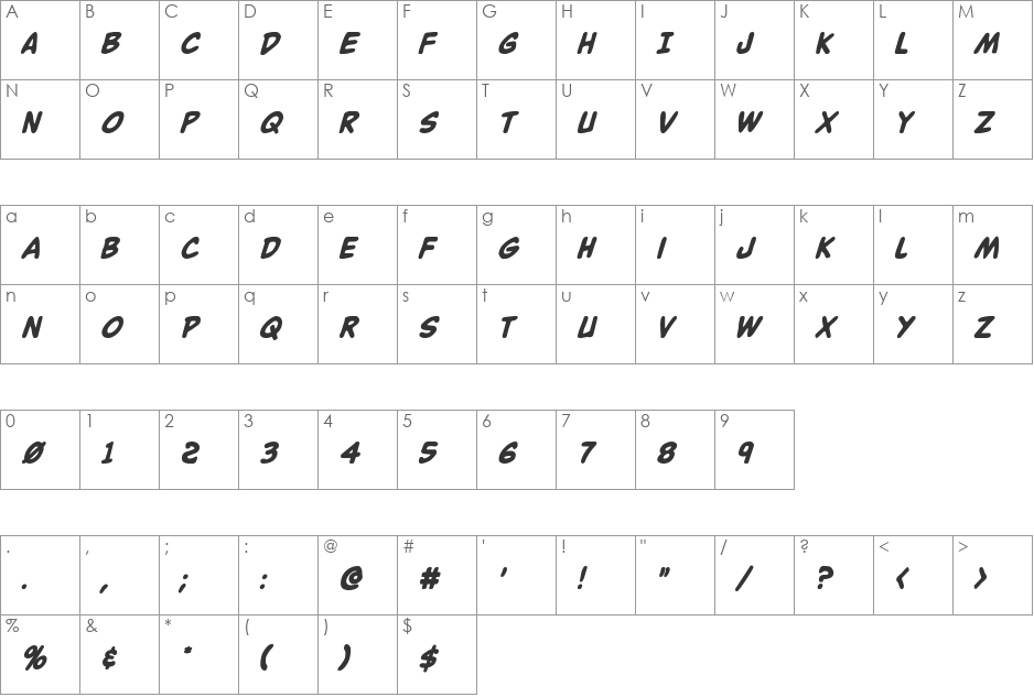 Buddy Champion Bold Italic font character map preview