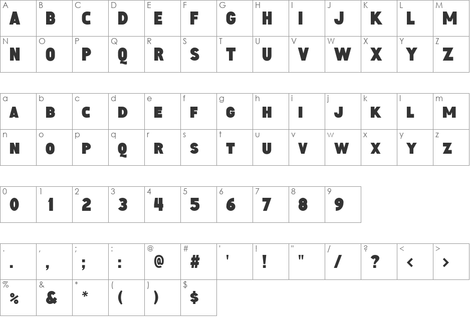 Aguardiente font character map preview