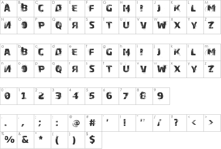 Bugeater font character map preview