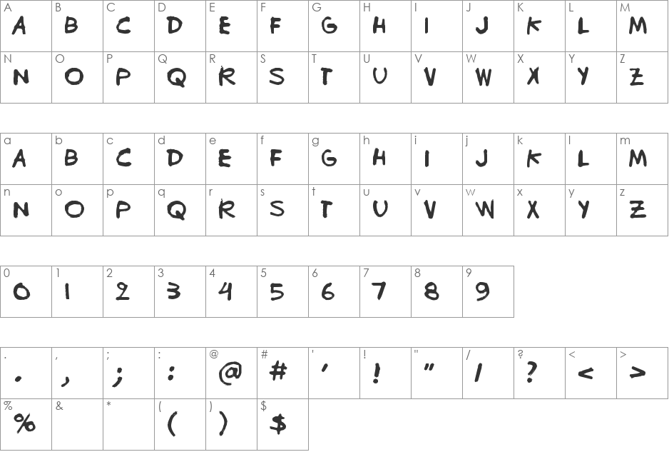 Bugghet font character map preview