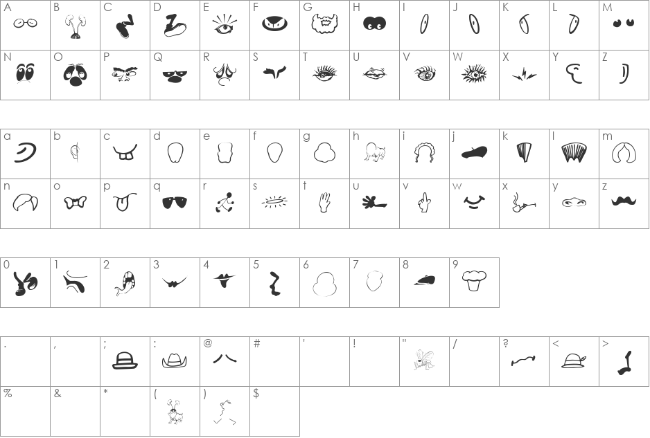 BuildYourOwnPeople font character map preview