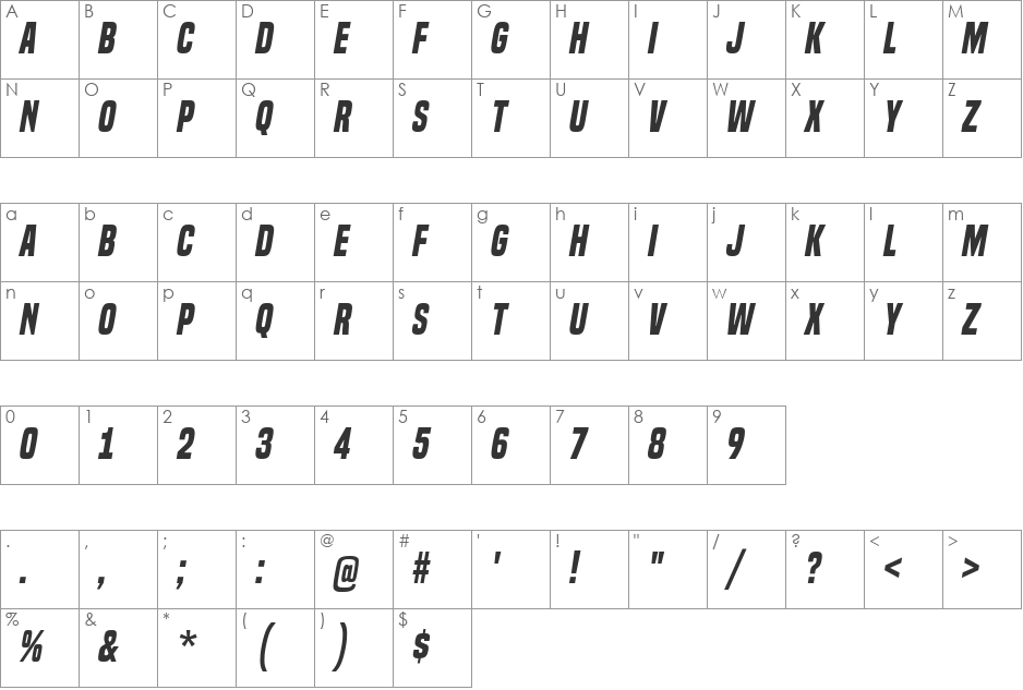 Built Titling font character map preview