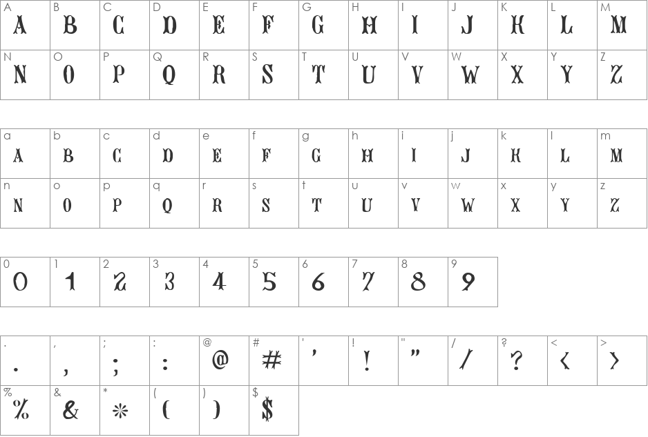 Bujardet Freres font character map preview
