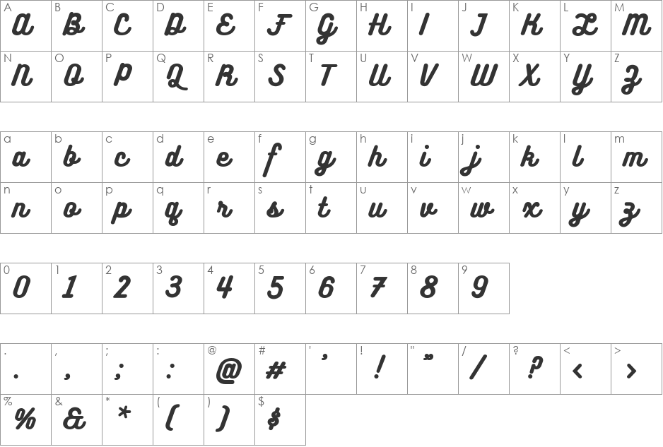 Bukhari Script Alternates font character map preview