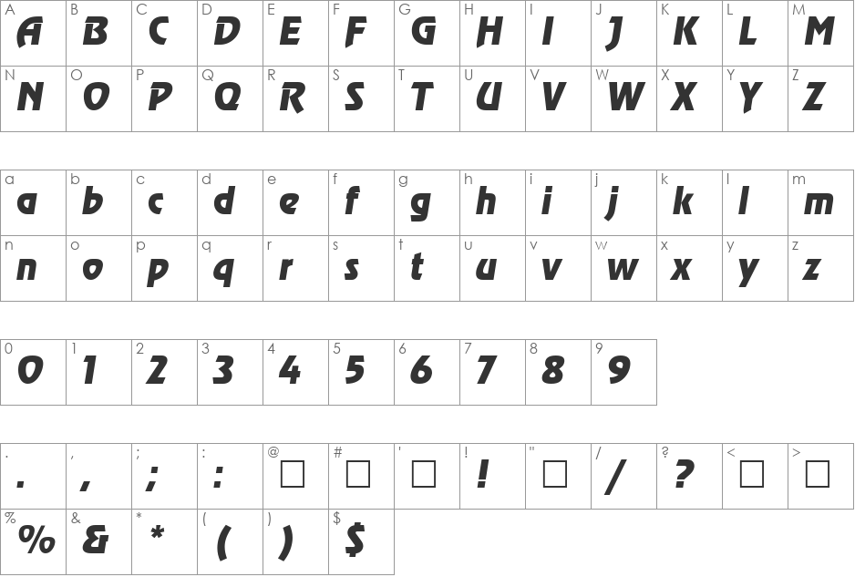AGZeppelin font character map preview