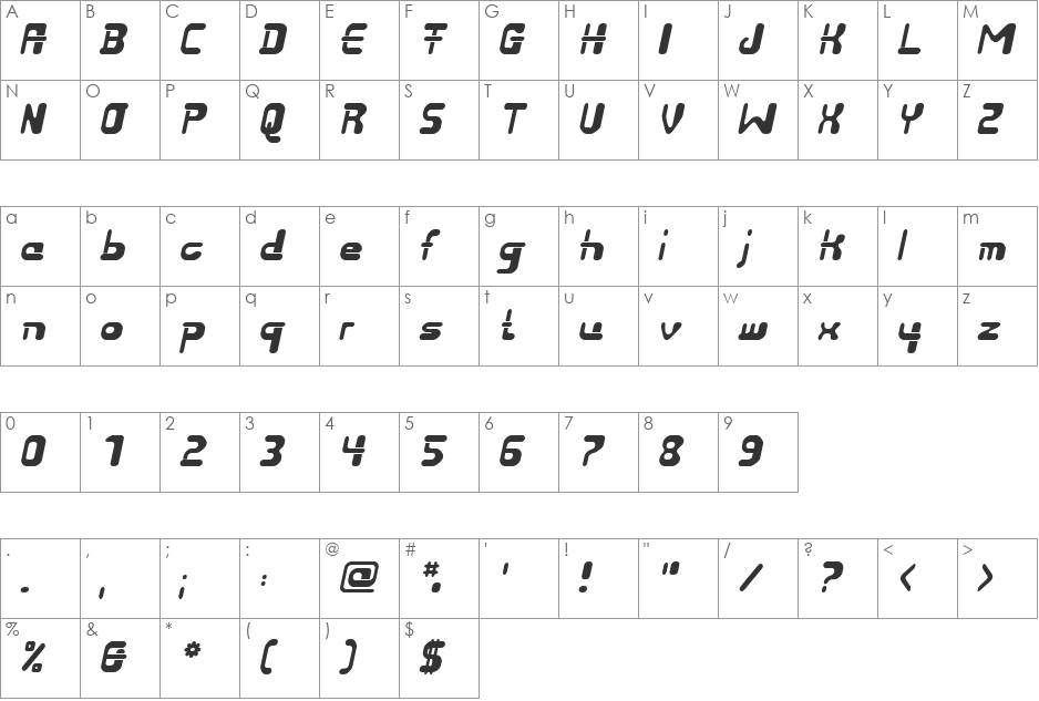 Bulgari font character map preview