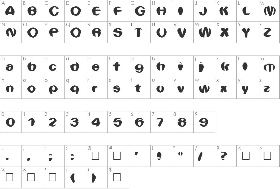 Bulge font character map preview