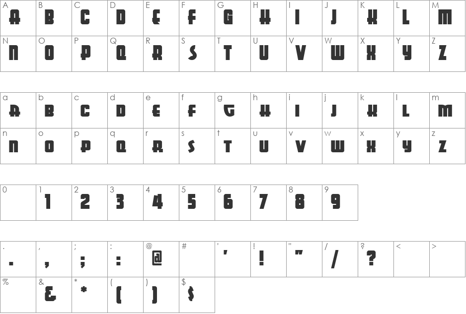 Bull Frog font character map preview