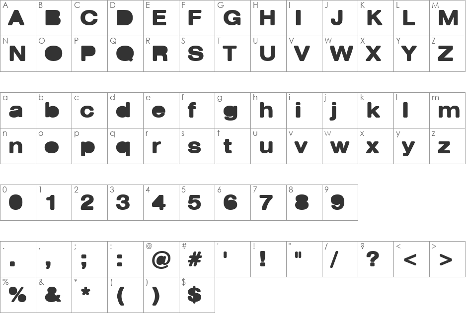 Bulldozer font character map preview