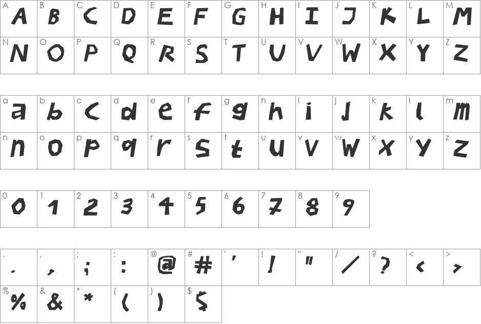 BullerBuPapercut font character map preview