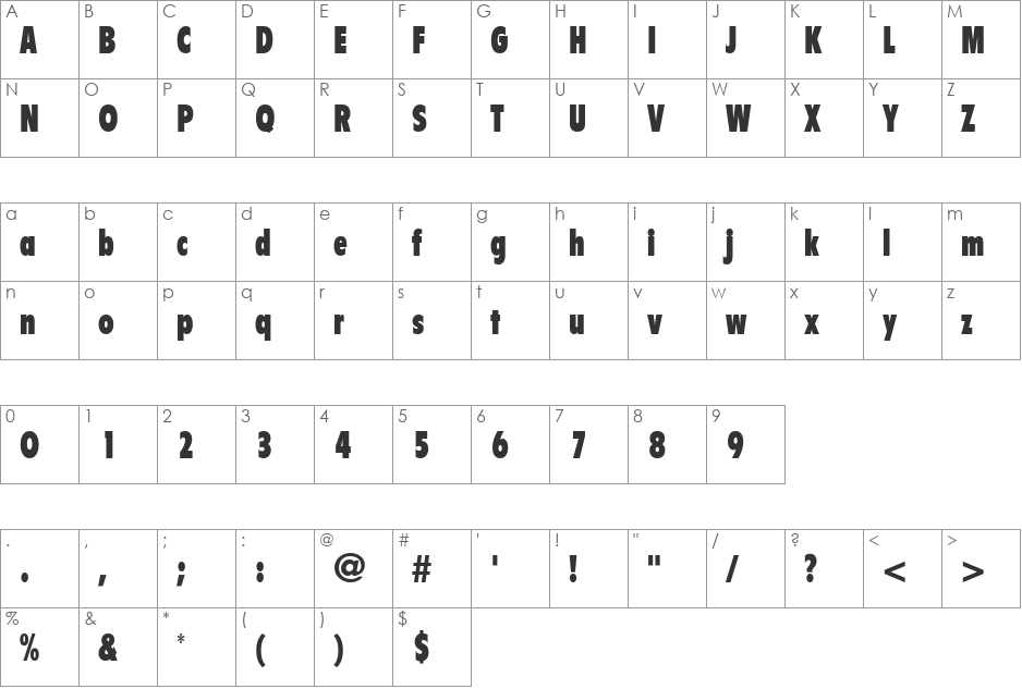 Bulletin font character map preview