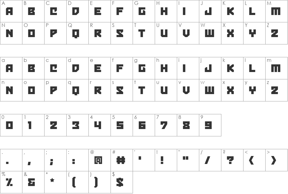 Bulletproof Deco BB font character map preview