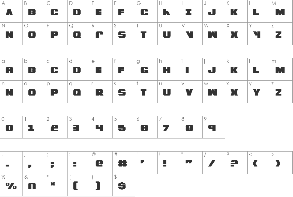 Bummer Condensed font character map preview